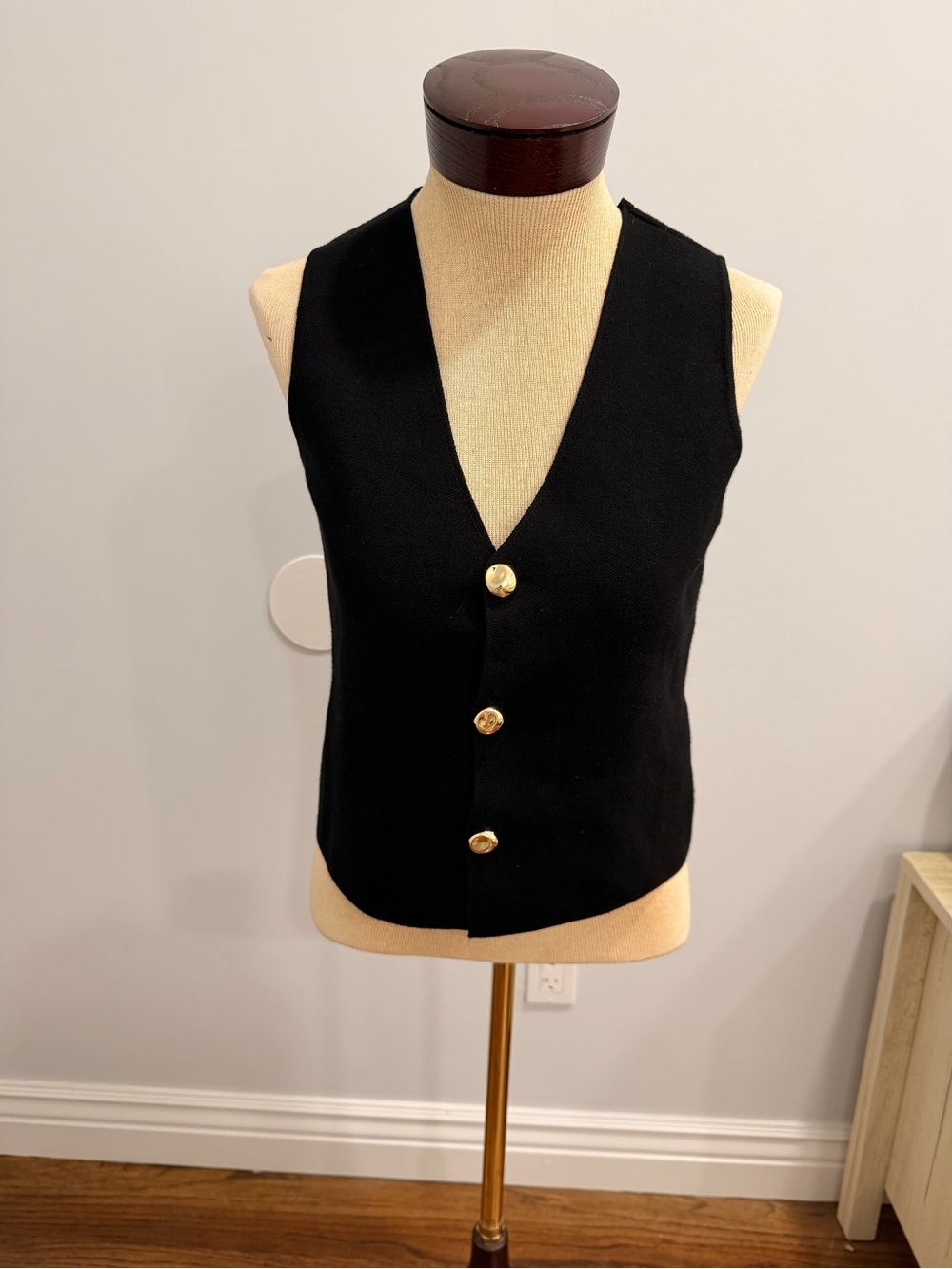 Rachel Zoe Black V-Neck Men's Button Vest with Gold Buttons